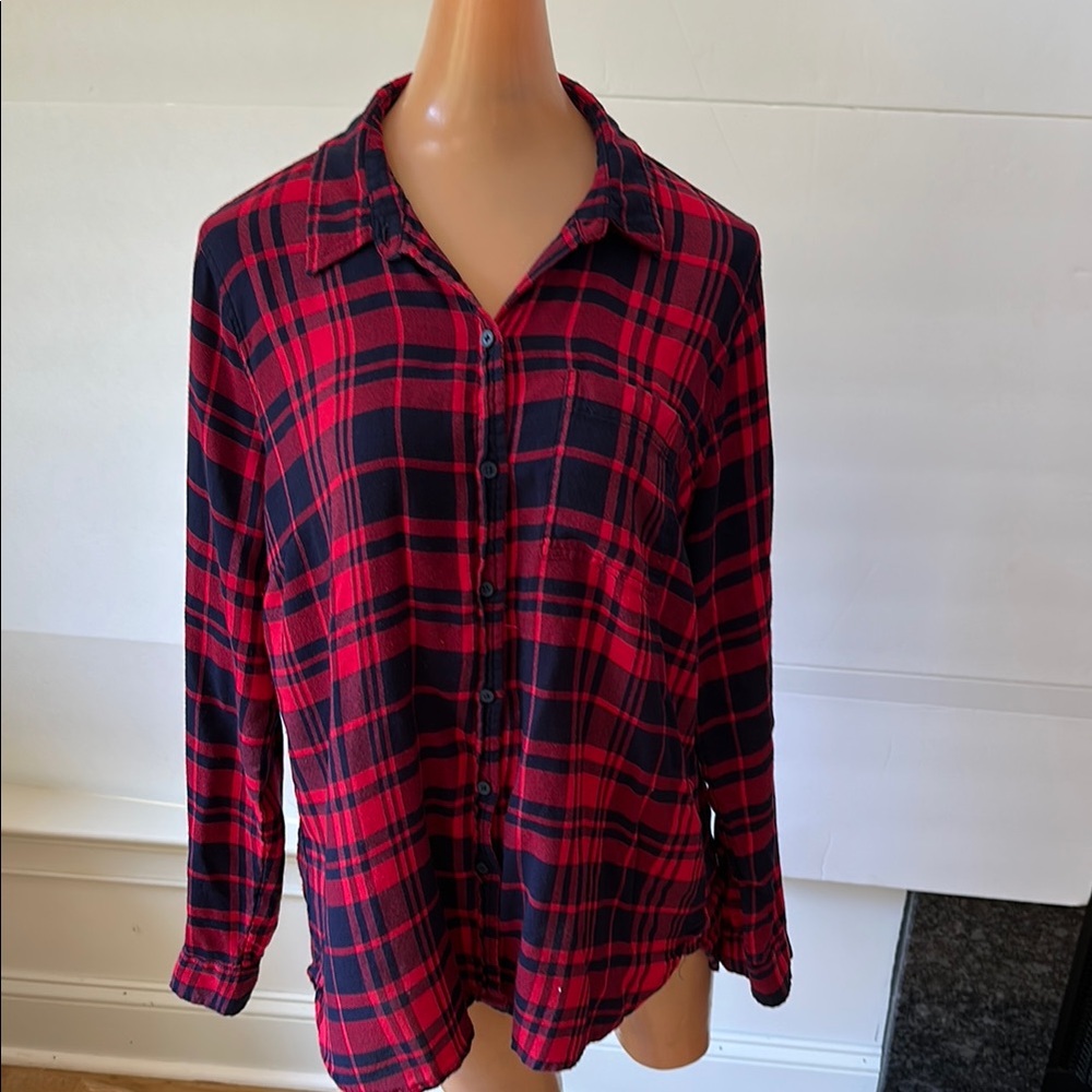 Lucky Brand Red and Black Plaid Long Sleeve Top